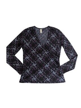 Merona V-Neck Faux Wrap Blouse MEDIUM Black Purple Gray